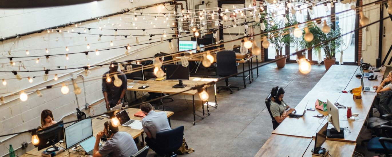 people sitting in front of computer monitors